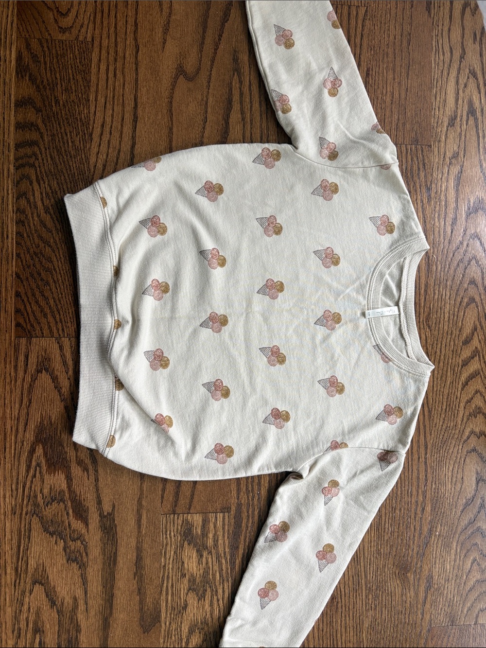 Cream Kids Sweatshirt with Ice Cream Print